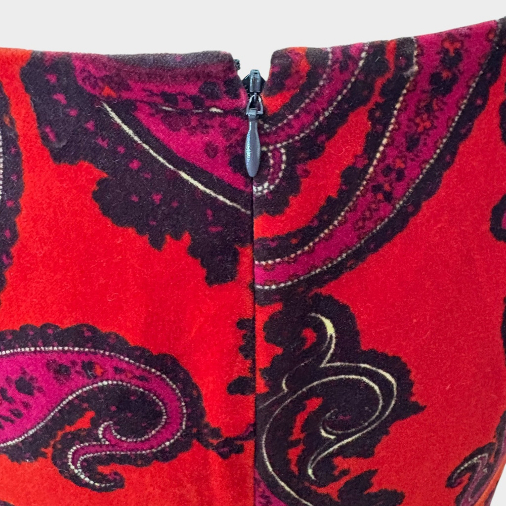 Talbots Red Black Paisley Velvet Pencil Skirt Size 8 - Picture 6 of 10